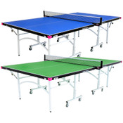 Butterfly Easifold 19 Ping Pong Table is a 19mm blue or green regulation sized table that features a 10 minute quick assembly, with compact face to face compact storage design and a 3 year warranty.